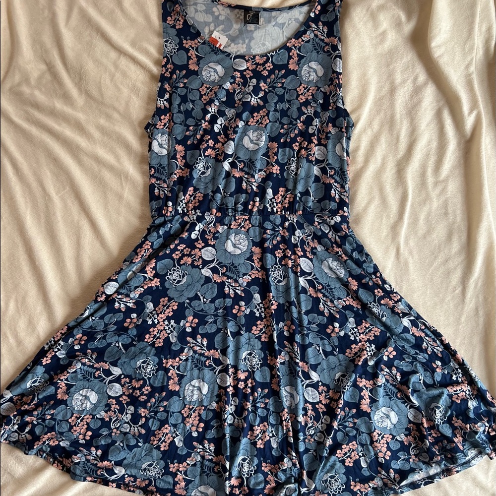 Agnes & Dora, sleeveless fisher dress, a line style , blue with florals